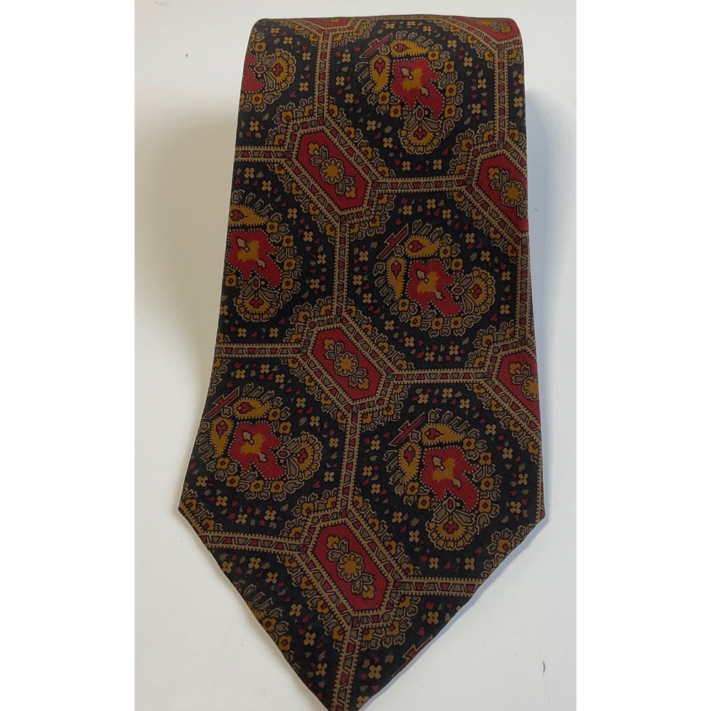Polo Ralph Lauren Silk Tie Geometric Paisley Medallion Burgundy Gold Made USA